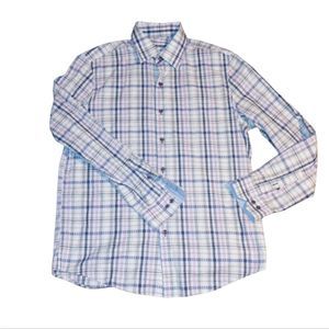 Men's Tasso Elba Long Sleeve Shirt purple/white/ square size MEDIUM